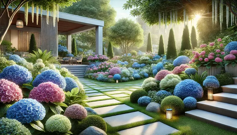 Beautiful Perennial Garden with Hydrangeas